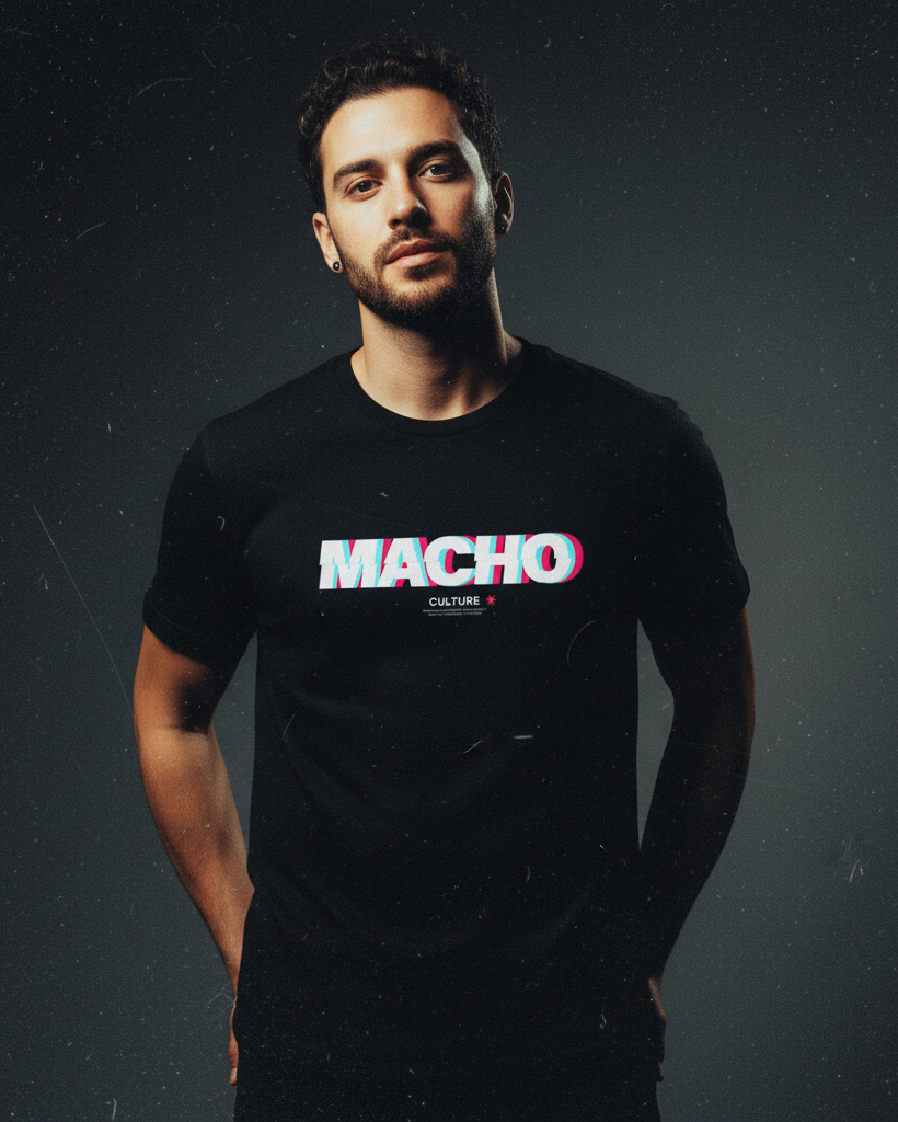 MACHO Glitch Logo Premium Faded Black Tee Pre-shrunk fabric