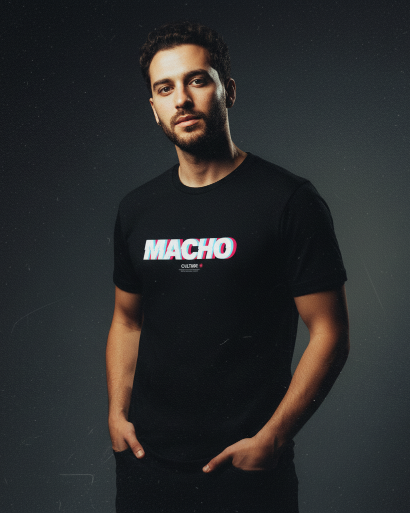 MACHO Glitch Logo Premium Faded Black Tee Pre-shrunk fabric