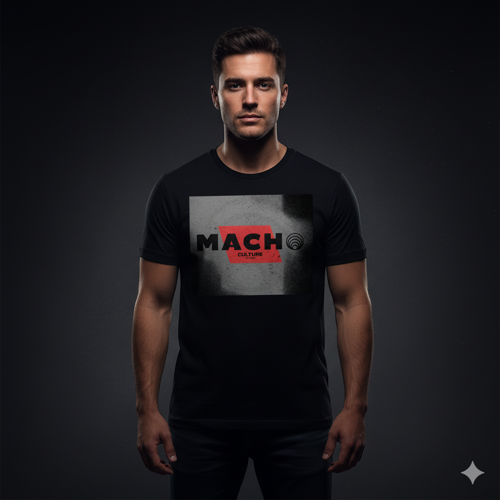 MACHO Striped Red Premium Vintage Black Tee Pre-shrunk fabric