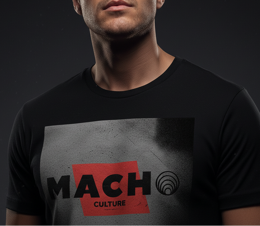 MACHO Striped Red Premium Vintage Black Tee Pre-shrunk fabric