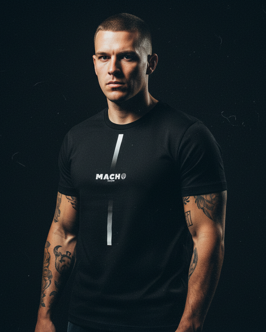 Macho Striped Premium Faded Black Tee Pre-shrunk fabric