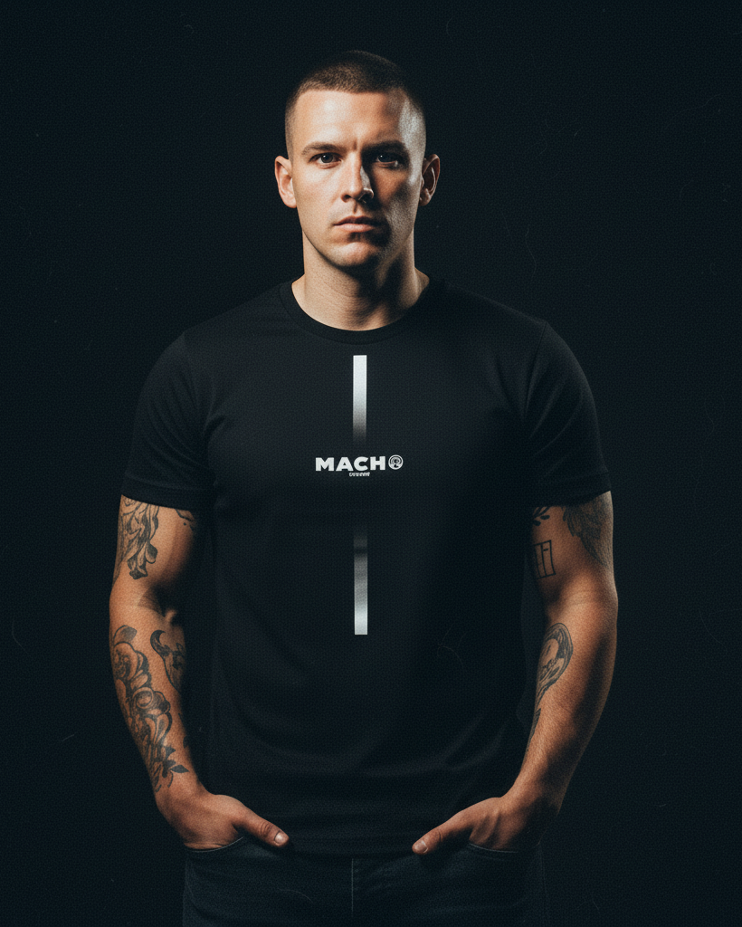 Macho Striped Premium Faded Black Tee Pre-shrunk fabric