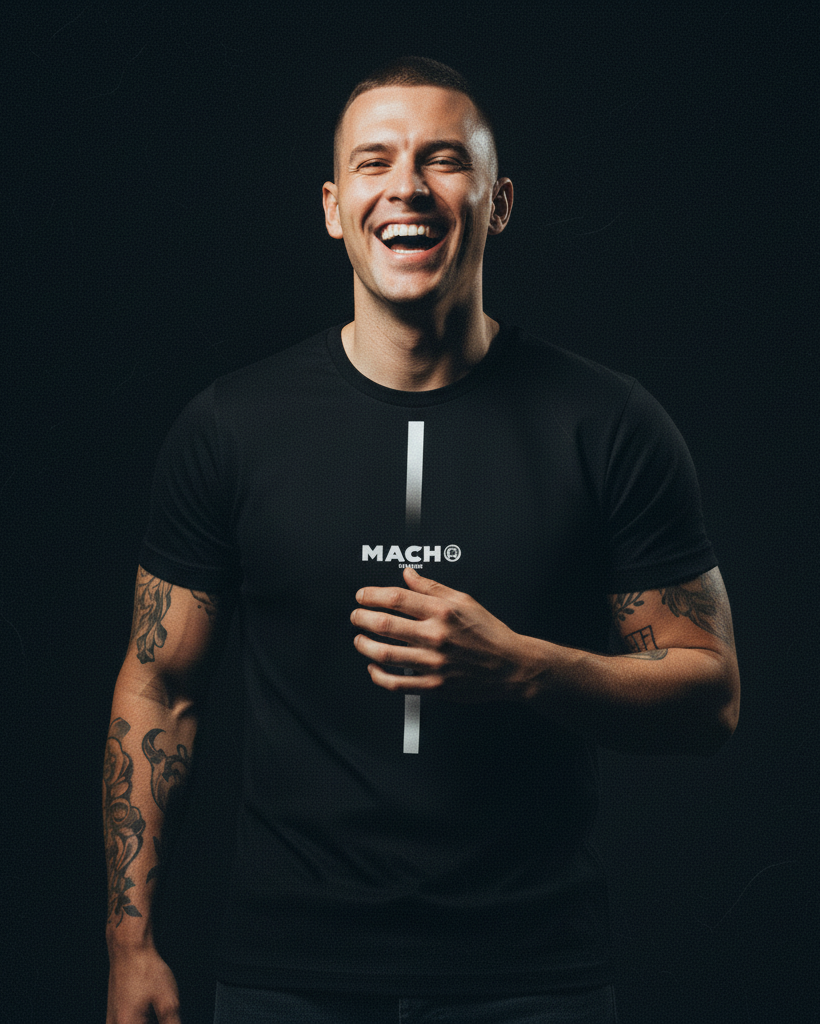 Macho Striped Premium Faded Black Tee Pre-shrunk fabric