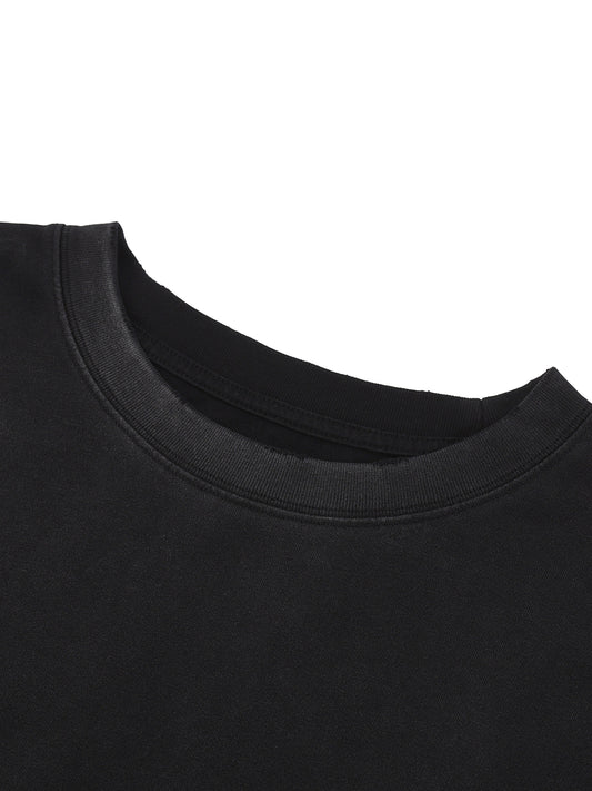 Snow Wash Raw Edge Cotton T-Shirt
